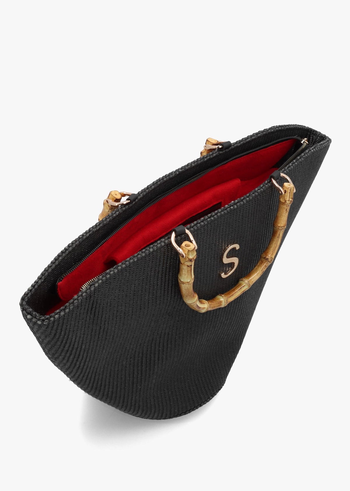 One-Of-A-Kind Ithacas Black Woven Straw Basket Tote Bag