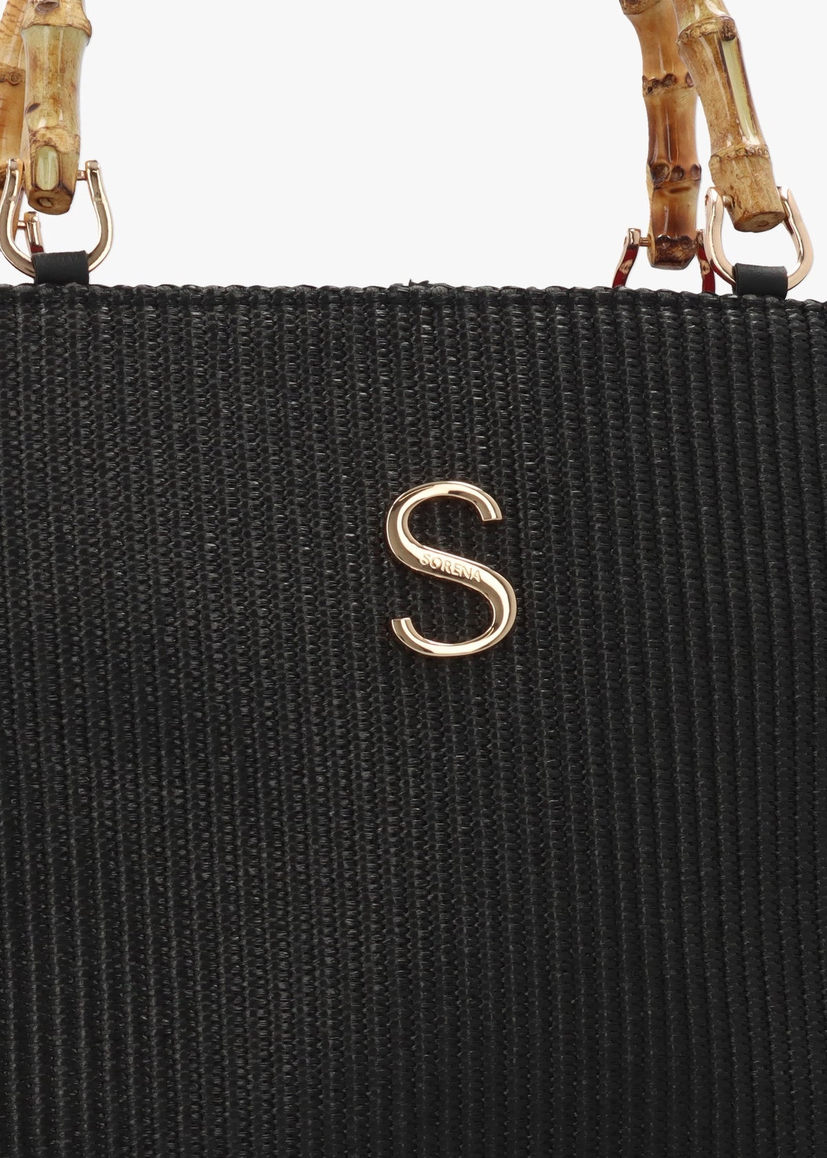 One-Of-A-Kind Ithacas Black Woven Straw Basket Tote Bag