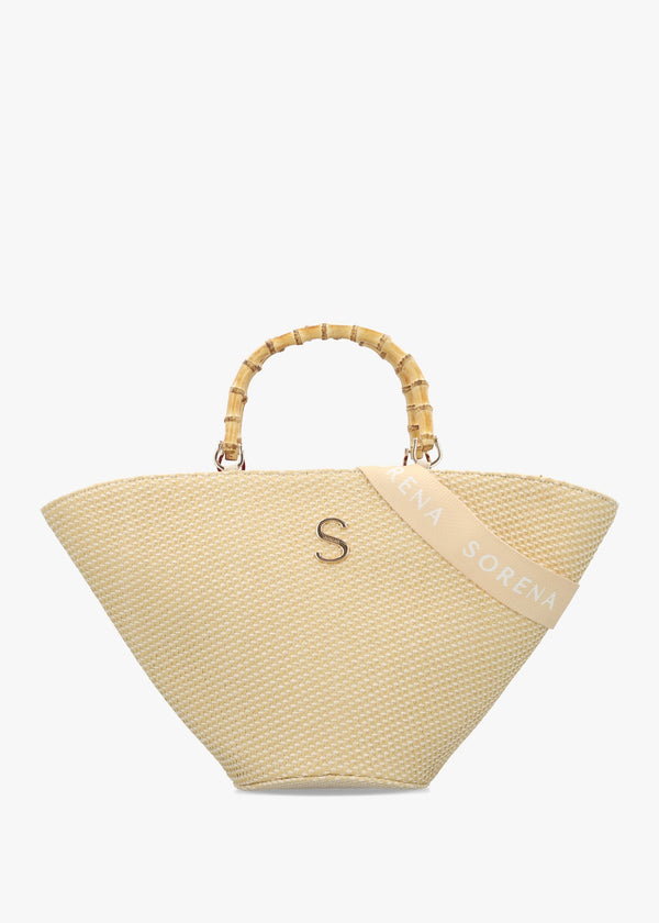 One-Of-A-Kind Irida Beige Woven Straw Basket Tote Bag