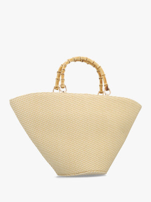 One-Of-A-Kind Irida Beige Woven Straw Basket Tote Bag