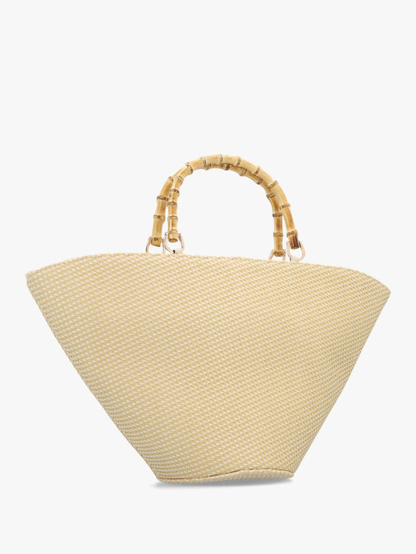 One-Of-A-Kind Irida Beige Woven Straw Basket Tote Bag