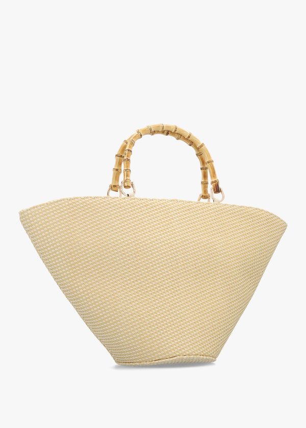 One-Of-A-Kind Irida Beige Woven Straw Basket Tote Bag