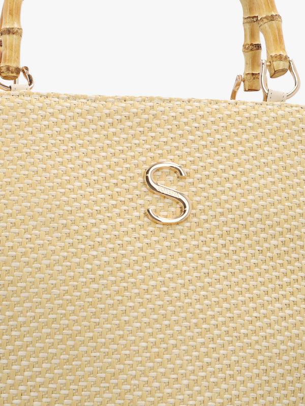 One-Of-A-Kind Irida Beige Woven Straw Basket Tote Bag