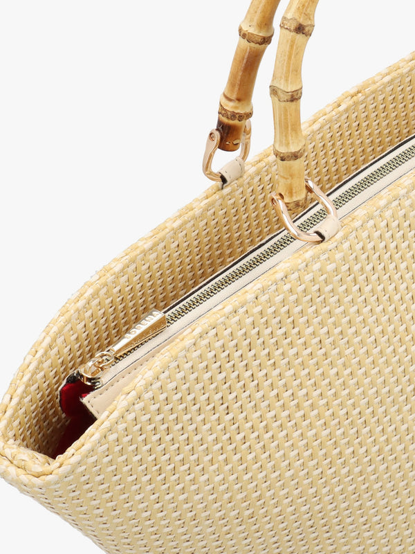 One-Of-A-Kind Irida Beige Woven Straw Basket Tote Bag