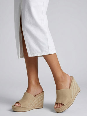 Yana Beige Striped Wedge Espadrilles
