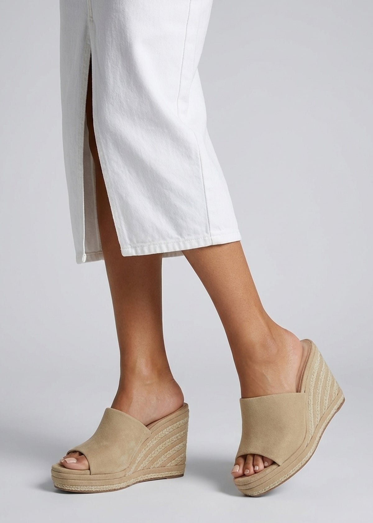 Yana Beige Striped Wedge Espadrilles