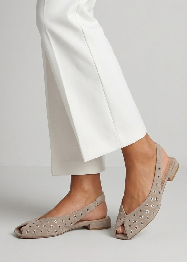 Nixi Beige Suede Eyelet Square Toe Sling Backs