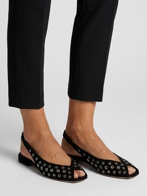 Nixi Black Suede Eyelet Square Toe Sling Backs