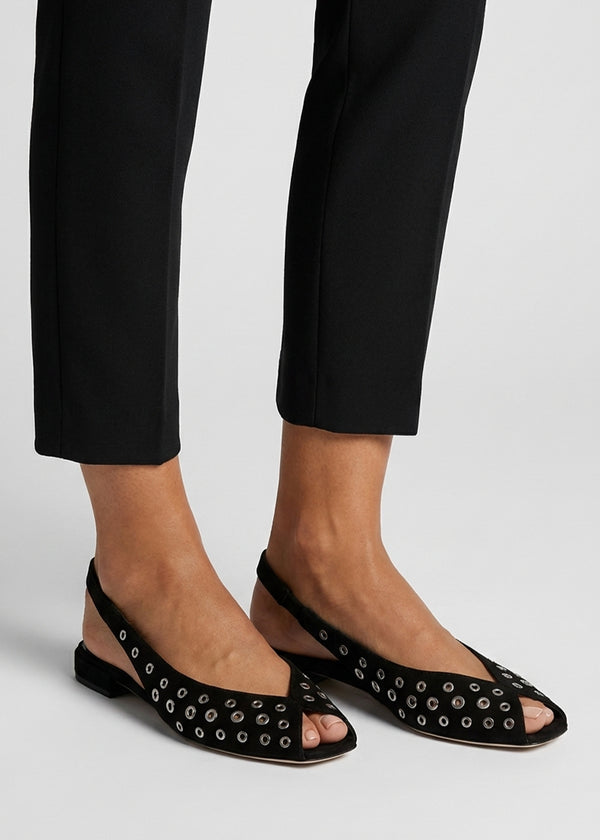 Nixi Black Suede Eyelet Square Toe Sling Backs