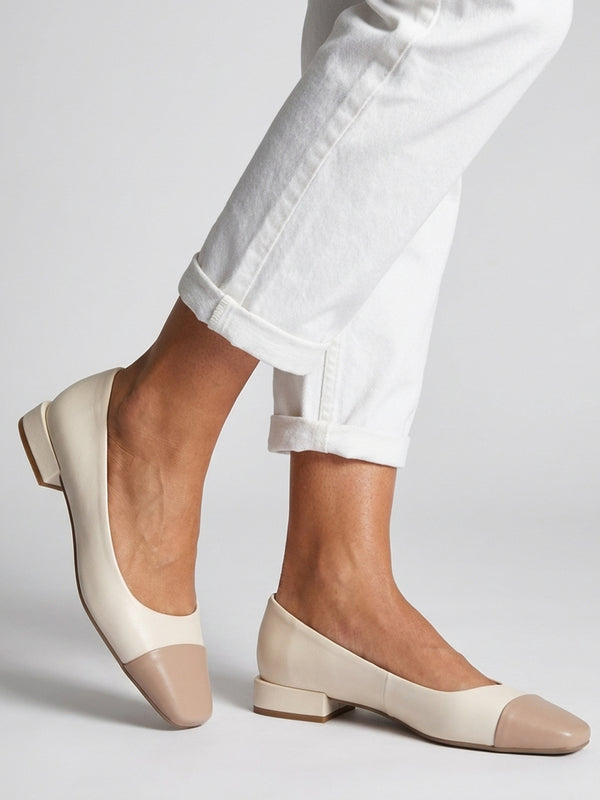 Saria Cream Leather Toe Cap Pumps