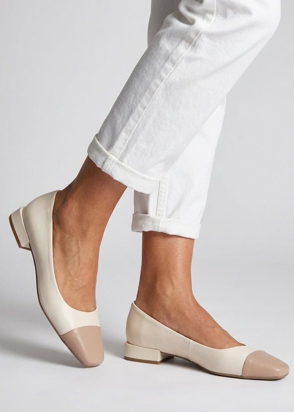 Saria Cream Leather Toe Cap Pumps