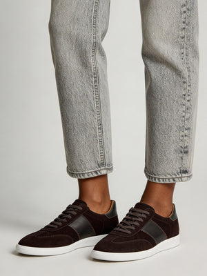Stripe Brown Suede & Leather Low Profile Trainers