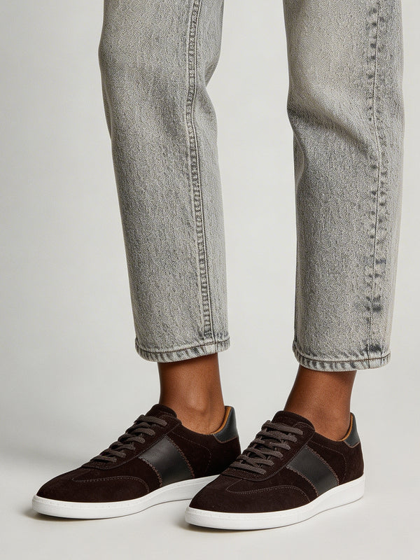 Stripe Brown Suede & Leather Low Profile Trainers
