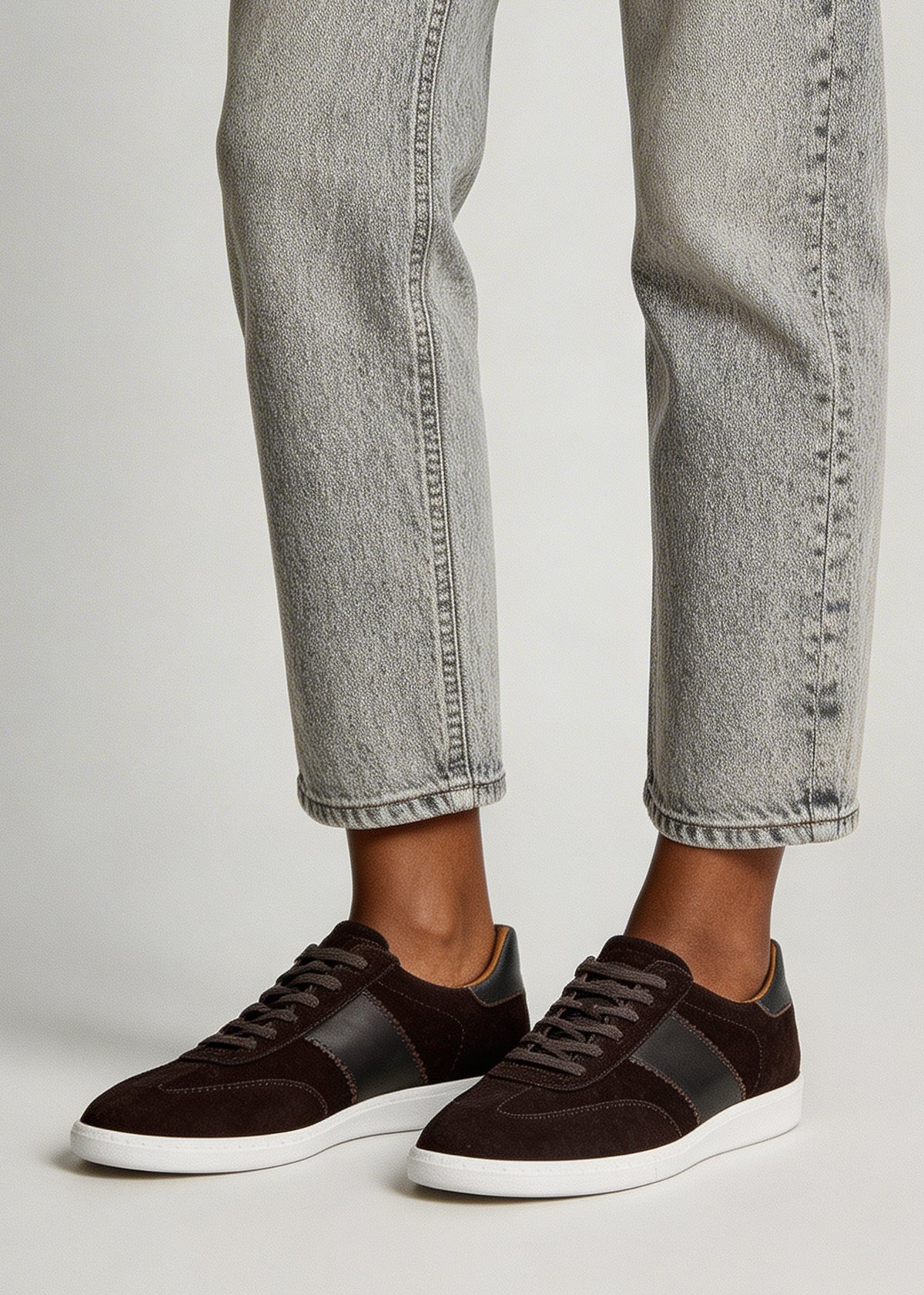Stripe Brown Suede & Leather Low Profile Trainers