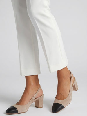 Sulia Beige Suede Toe Cap Sling Back Heeled Court Shoes