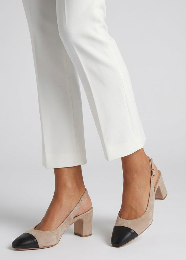 Sulia Beige Suede Toe Cap Sling Back Heeled Court Shoes