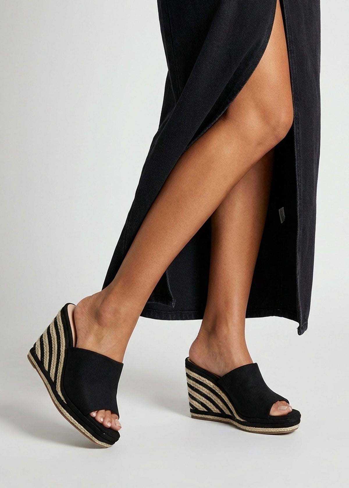 Yana Black Striped Wedge Espadrilles