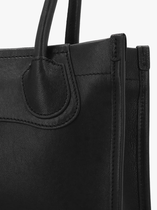 Troy Small Black Leather Tote Cross-Body
