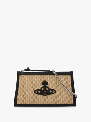 Small Flat Natural Raffia Leather Trim Clutch Bag