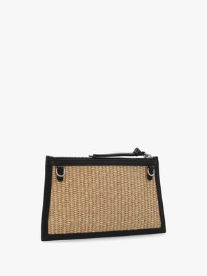 Small Flat Natural Raffia Leather Trim Clutch Bag