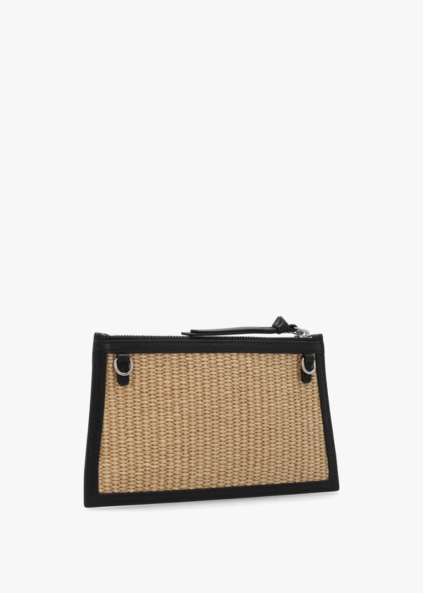 Small Flat Natural Raffia Leather Trim Clutch Bag