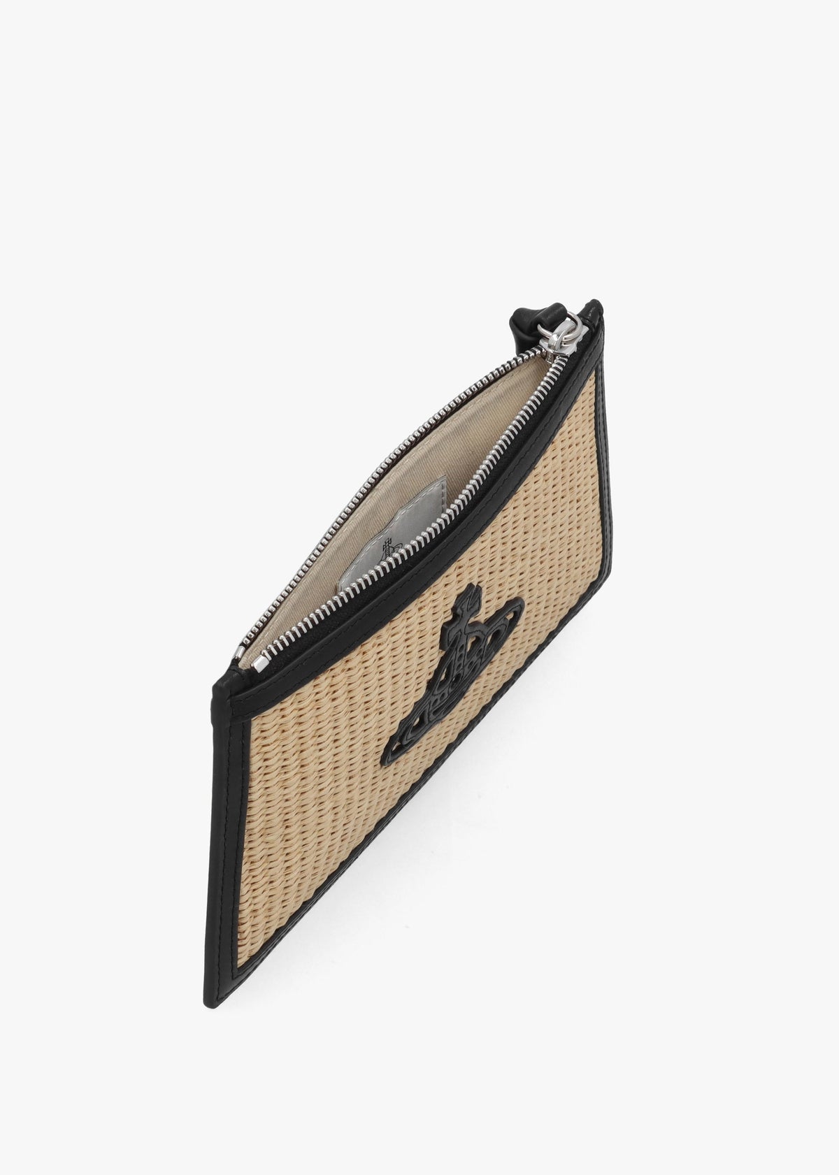 Small Flat Natural Raffia Leather Trim Clutch Bag