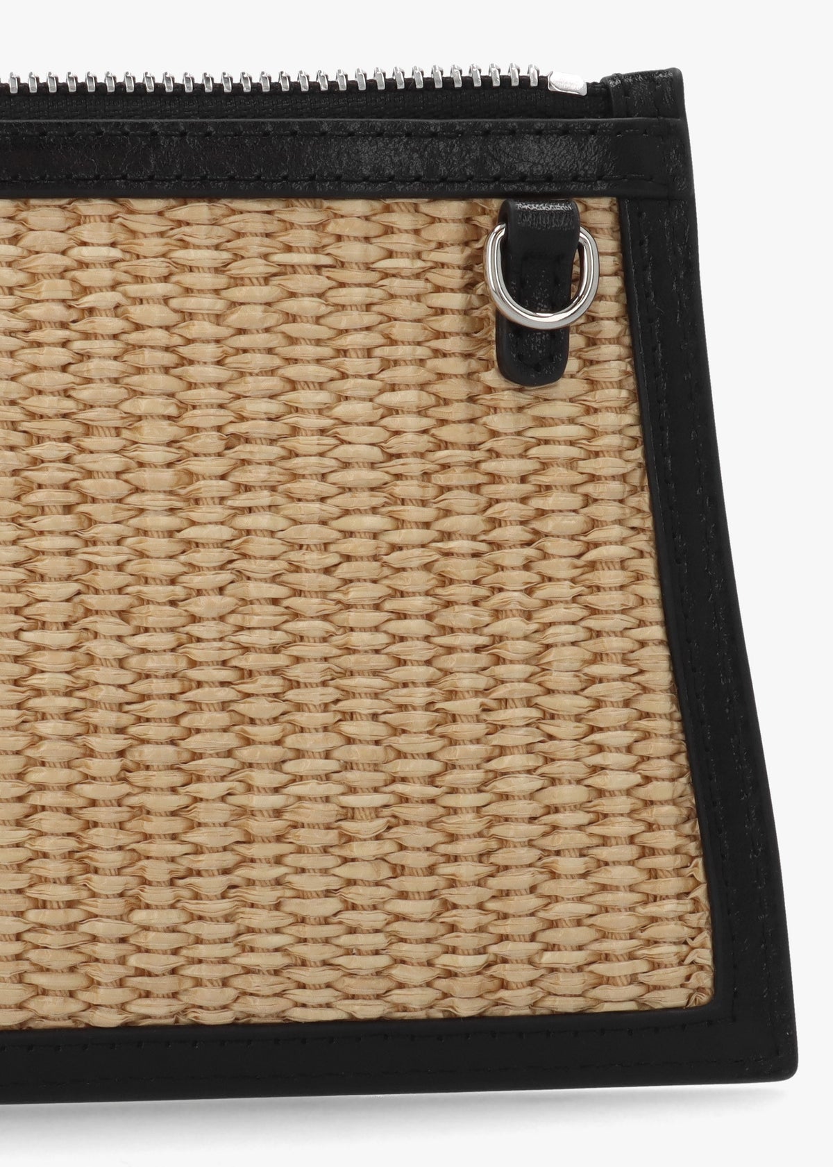 Small Flat Natural Raffia Leather Trim Clutch Bag