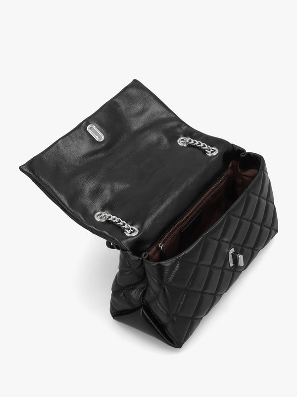 The Quilted Dual Convertible Black Leather Shoulder Bag