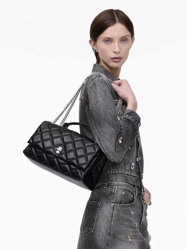 The Quilted Dual Convertible Black Leather Shoulder Bag
