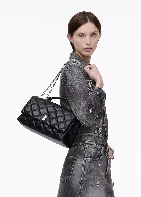 The Quilted Dual Convertible Black Leather Shoulder Bag