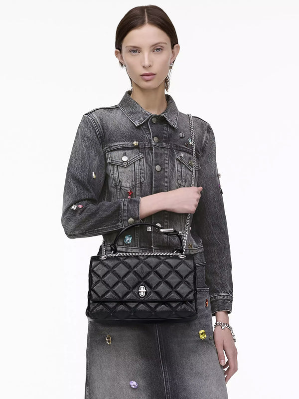 The Quilted Dual Convertible Black Leather Shoulder Bag