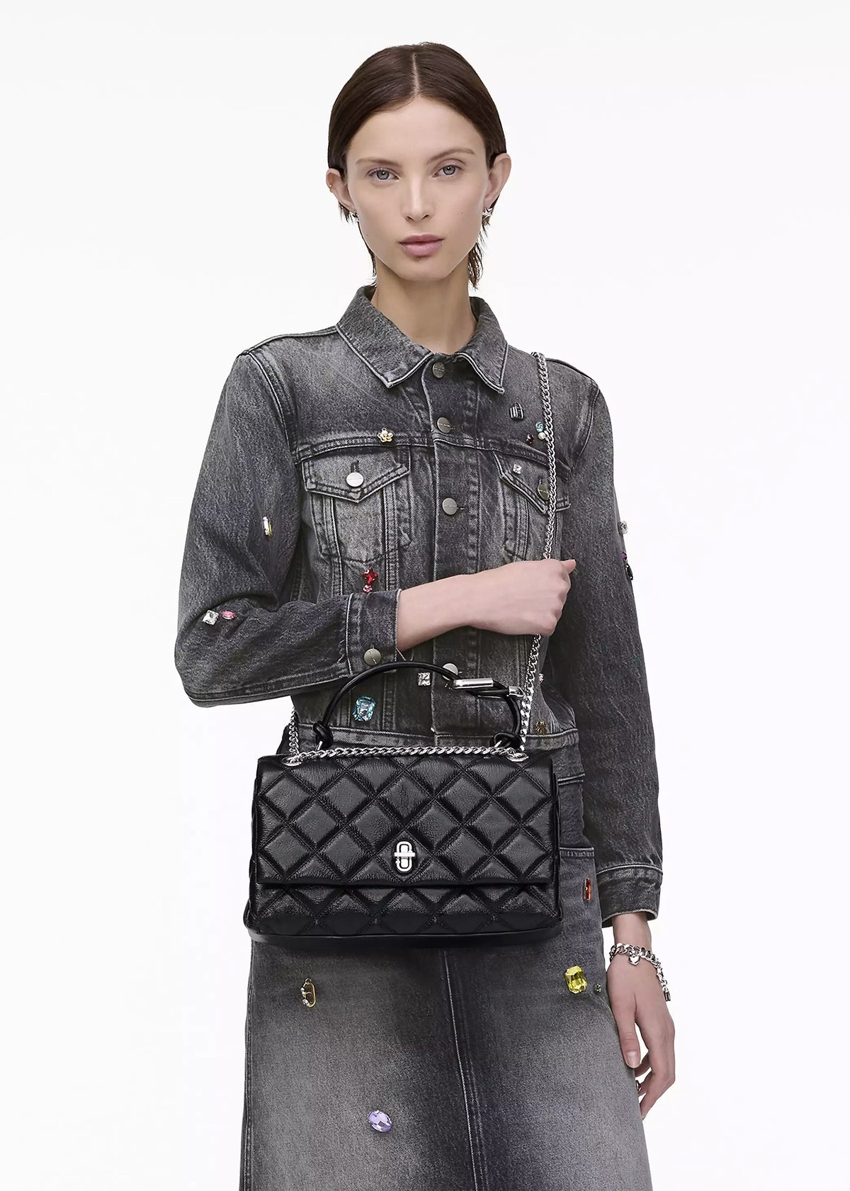 The Quilted Dual Convertible Black Leather Shoulder Bag