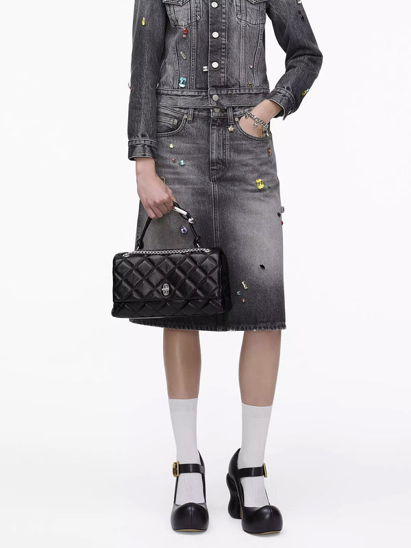 The Quilted Dual Convertible Black Leather Shoulder Bag