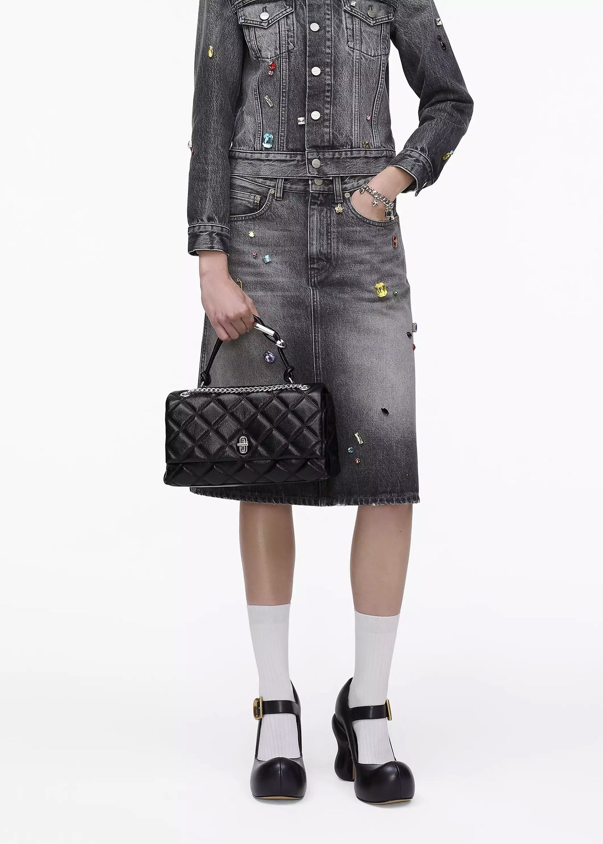 The Quilted Dual Convertible Black Leather Shoulder Bag