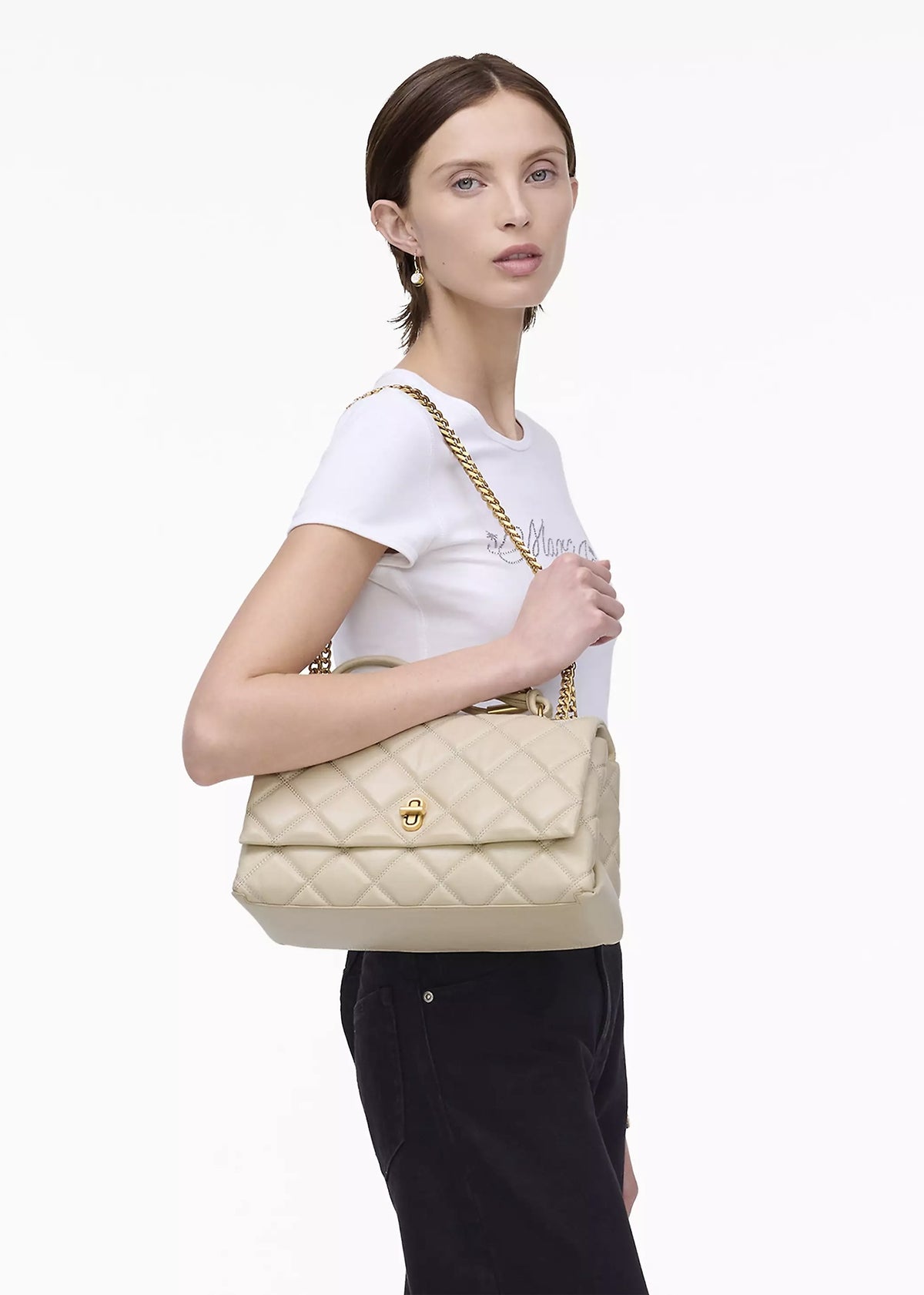 The Quilted Dual Convertible Cloud White Leather Shoulder Bag