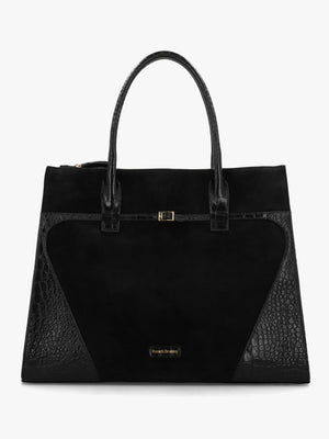 Chorlton Black Suede Moc Croc Tote Bag