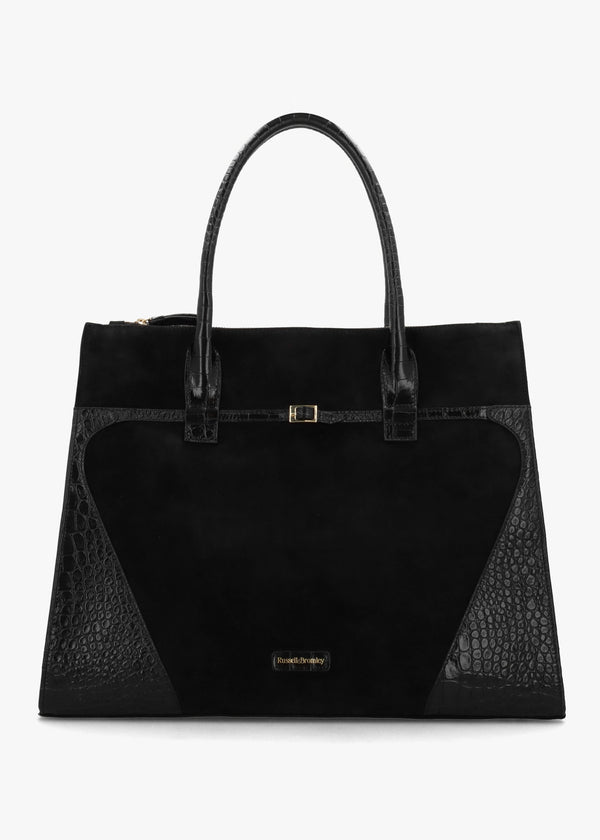 Chorlton Black Suede Moc Croc Tote Bag