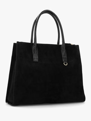 Chorlton Black Suede Moc Croc Tote Bag