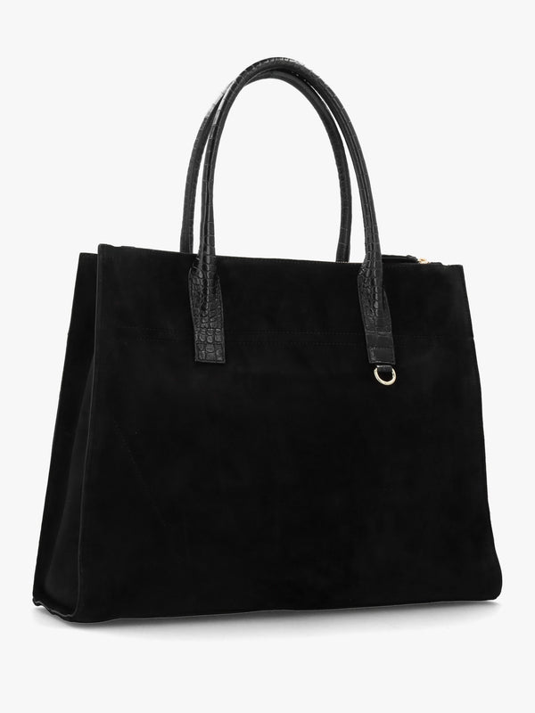 Chorlton Black Suede Moc Croc Tote Bag