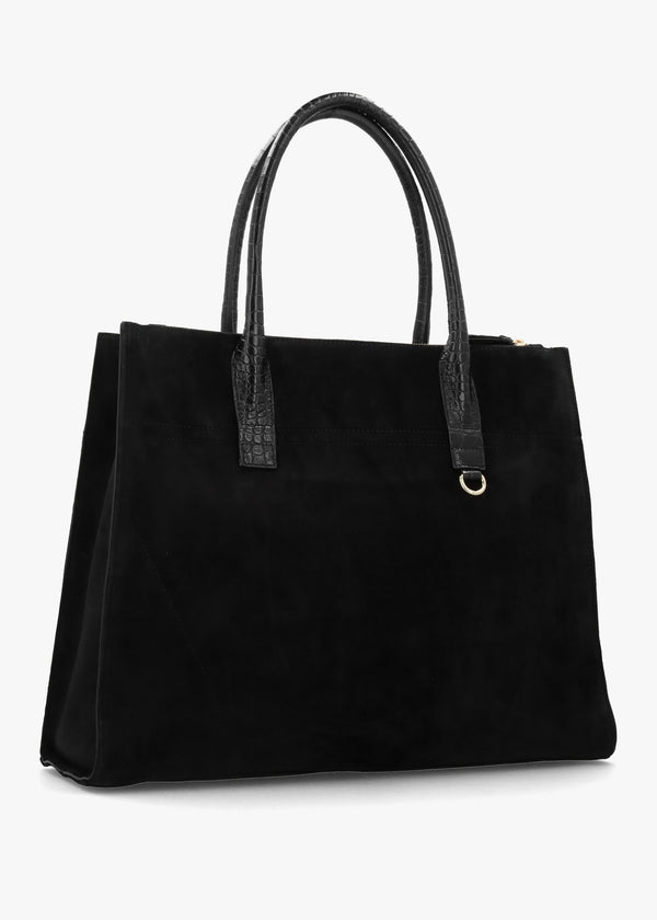 Chorlton Black Suede Moc Croc Tote Bag