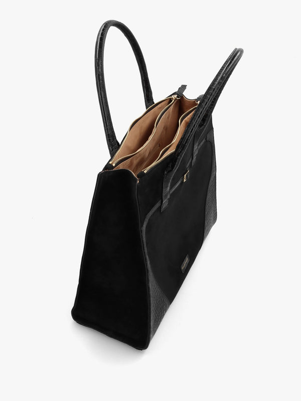 Chorlton Black Suede Moc Croc Tote Bag