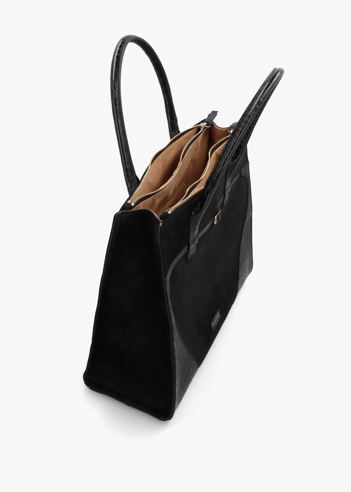 Chorlton Black Suede Moc Croc Tote Bag