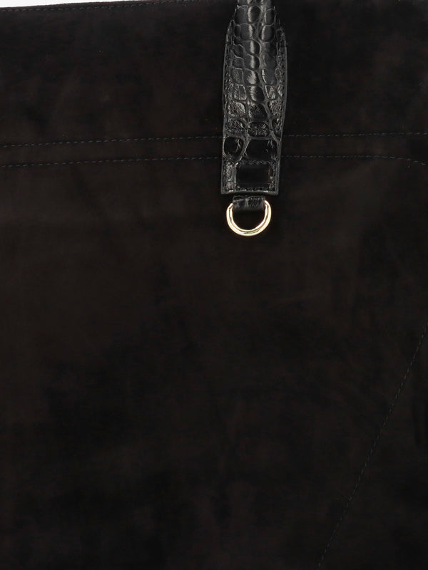 Chorlton Black Suede Moc Croc Tote Bag