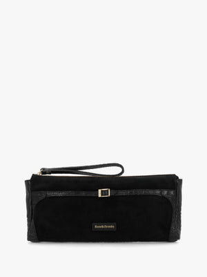 Chorlton Black Suede Moc Croc Clutch Bag