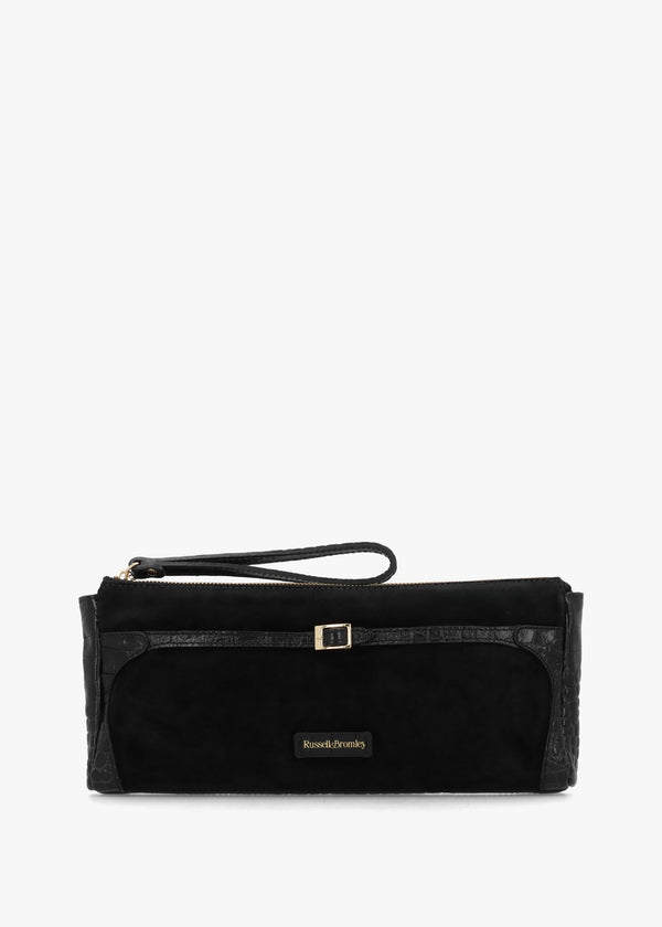 Chorlton Black Suede Moc Croc Clutch Bag
