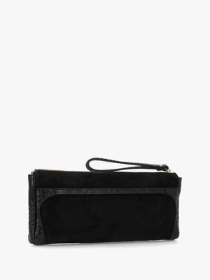 Chorlton Black Suede Moc Croc Clutch Bag