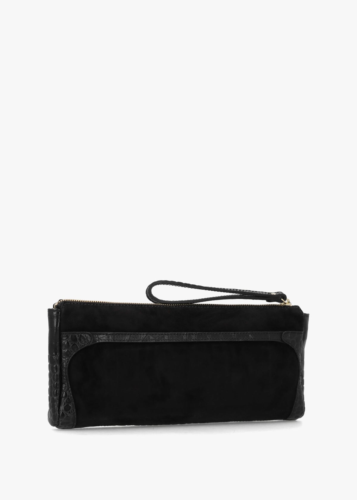 Chorlton Black Suede Moc Croc Clutch Bag