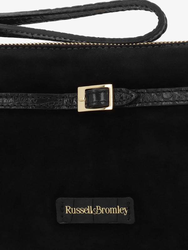 Chorlton Black Suede Moc Croc Clutch Bag