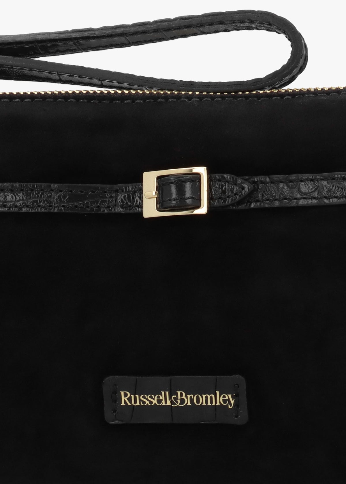 Chorlton Black Suede Moc Croc Clutch Bag