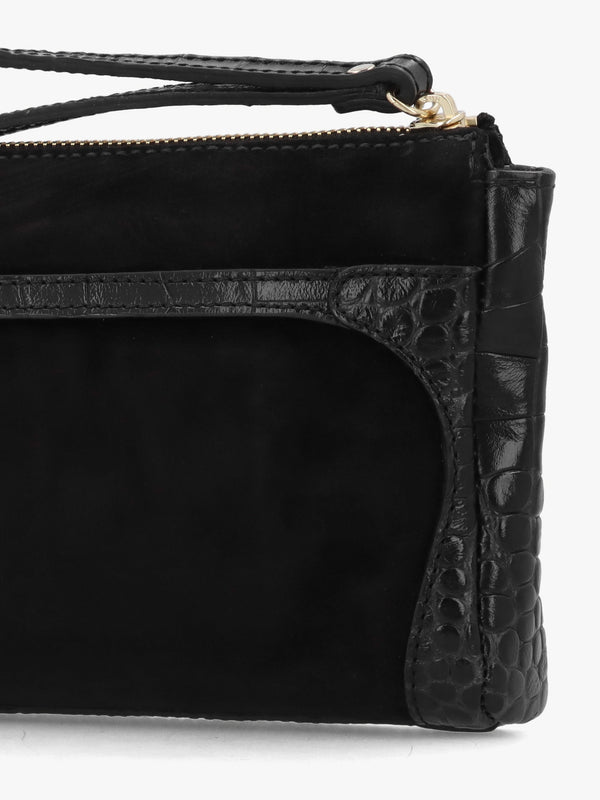 Chorlton Black Suede Moc Croc Clutch Bag